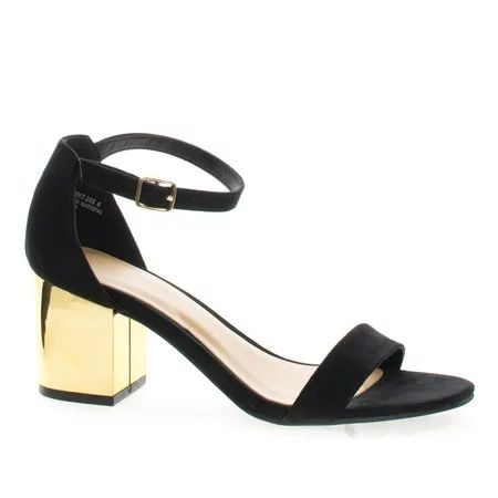 Highlight28 by Bamboo Metal Plated Block Mid Heel Open Toe Dress Sandal w Ankle Wrap Strap | Walmart (US)