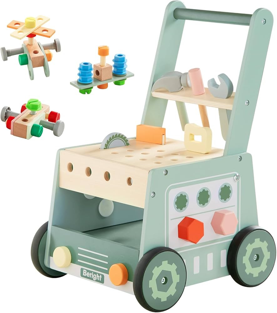 Beright Wooden Baby Push Walker, Wooden Baby Walker and Tool Toy for Toddlers, Kids Tool Bench, B... | Amazon (US)