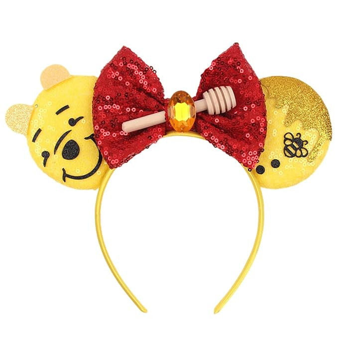 Bee Mouse Ears Headband Sequin Bow Hairband Honey Hair Hoop Costume Headwear for Women Girls Part... | Amazon (US)