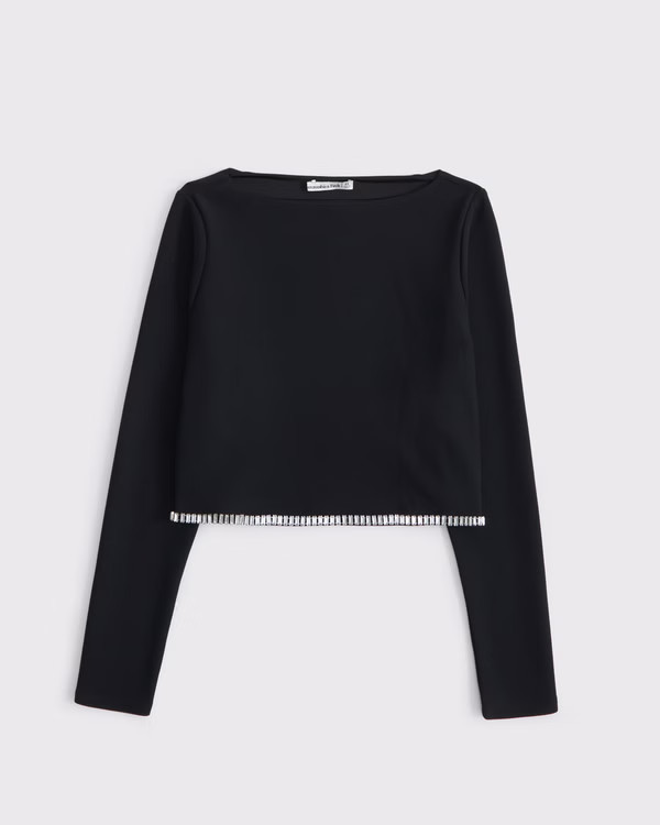 Long-Sleeve Embellished Rhinestone Top | Abercrombie & Fitch (US)