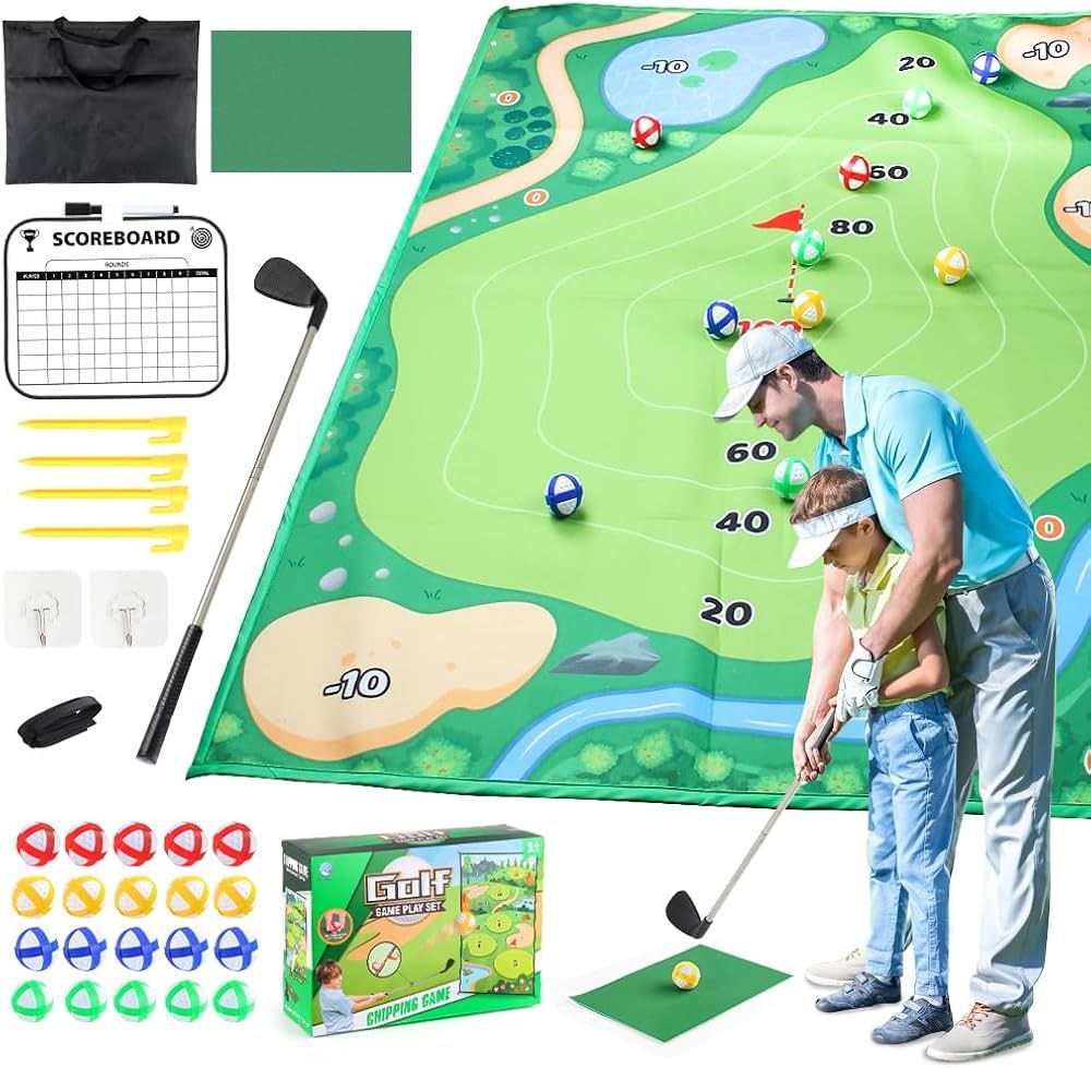 Golf Chipping Game Mat, Chip Games Sticky Practice Golf Game Family Set for Adults Kids Indoor Ou... | Amazon (US)