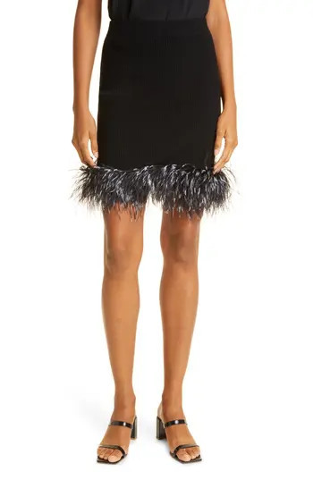 Milly Feather Trimmed Skirt in Black Multi at Nordstrom Rack, Size Petite | Nordstrom Rack