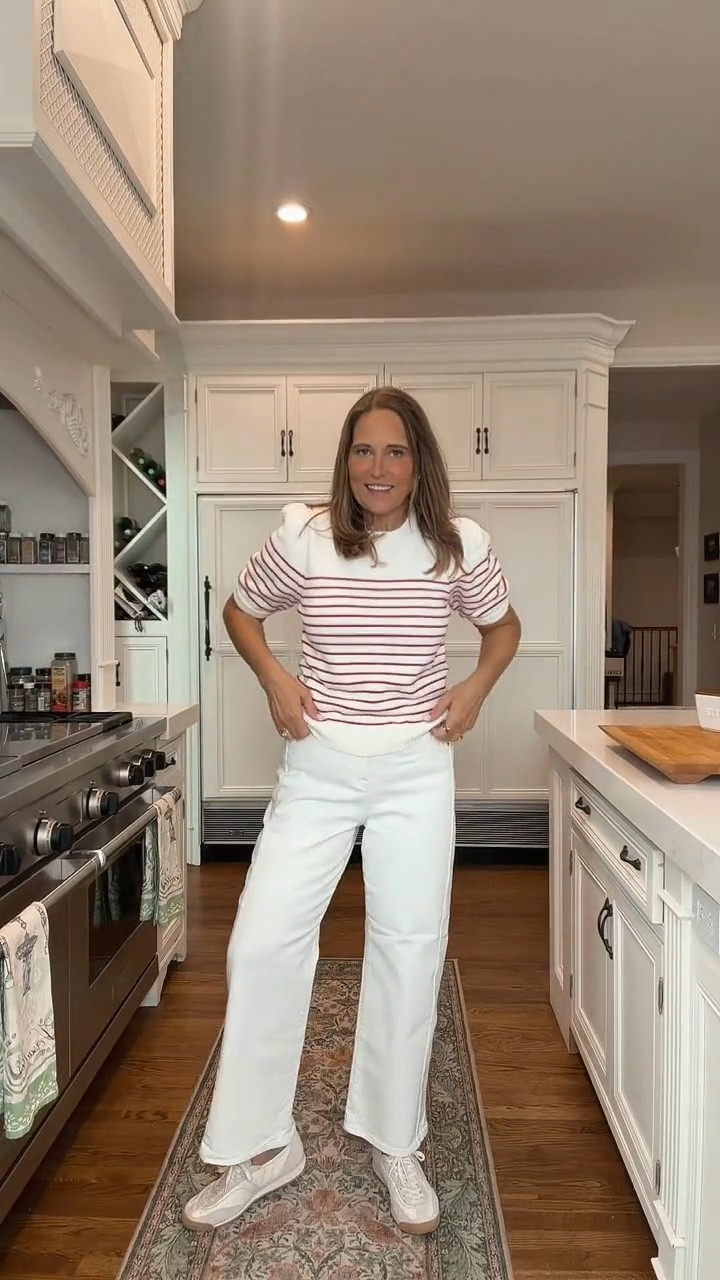 The perfect summer outfit! A pair of perfect white jeans and a simple nautical striped top! Style it with boat shoes, a gold statement necklace, and a raffia purse! 

#LTKgrwm #LTKdayinmylife #LTKootd