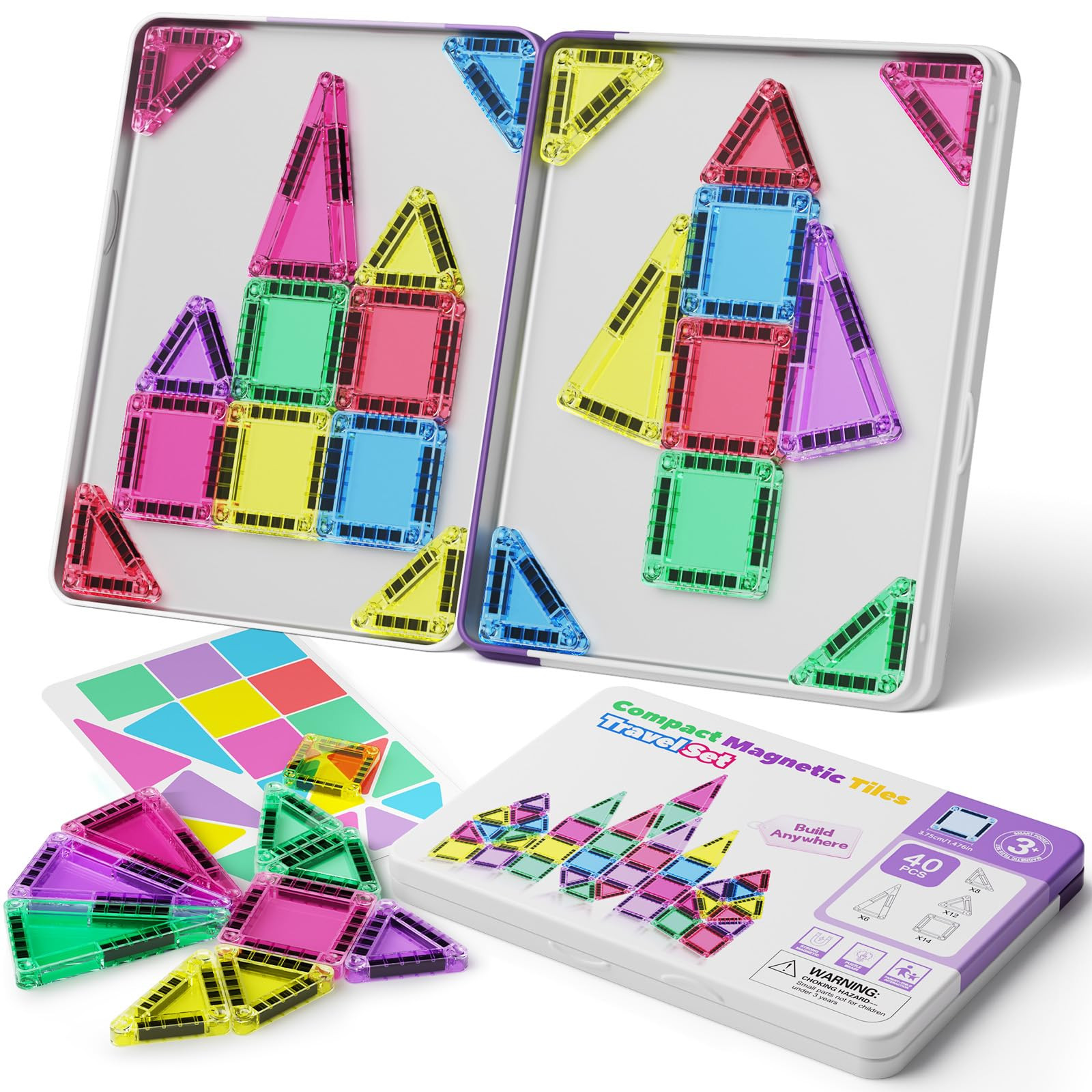 Mini Magnetic Tiles, 40PCS Magnetic Building Blocks with Iron Box, Magnet Toys Travel Size On-The... | Amazon (US)