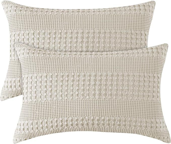 PHF 100% Cotton Waffle Pillowcases King Size, 2 Pack Soft Breathable Skin-Friendly Pillow Sham, D... | Amazon (US)