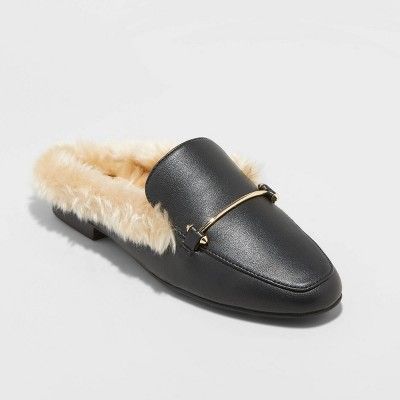 Women's Rebe Faux Leather Fur Backless Mules - A New Day&#153; Black | Target