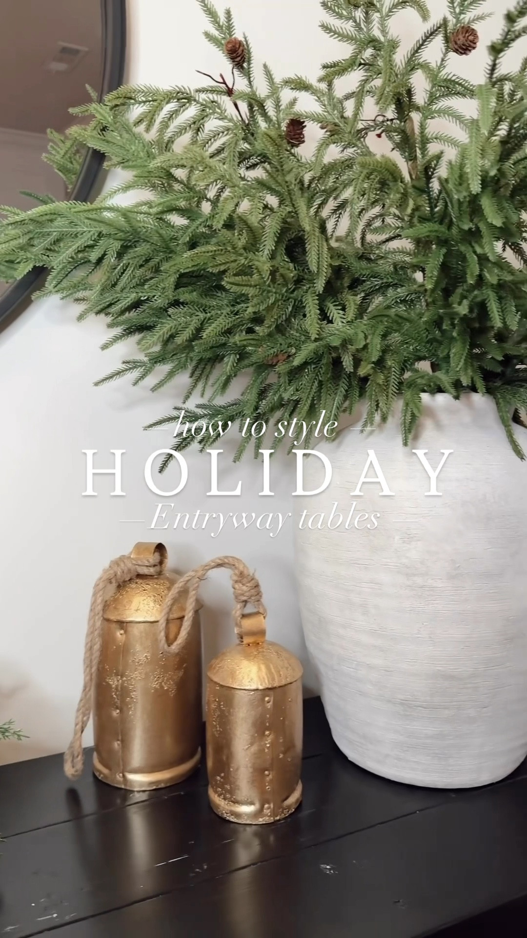 Entryway console styling 🎄🎄


•
•
Christmas console, holiday gold bells, real touch garland stems, modern styling holiday entryway table 

#LTKHome #LTKSeasonal #LTKHoliday