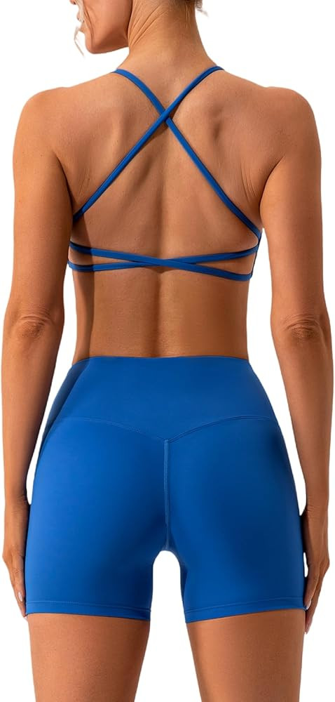 ABOCIW Workout Sets for Women 2 Piece Twist Front Halter Sports Bras High Waist Biker Shorts Exer... | Amazon (US)