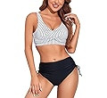 Fanuerg Women's Twist Front High Waisted Bikini Swimsuit Drawstring Tie Side Bottom Two Piece Bat... | Amazon (US)