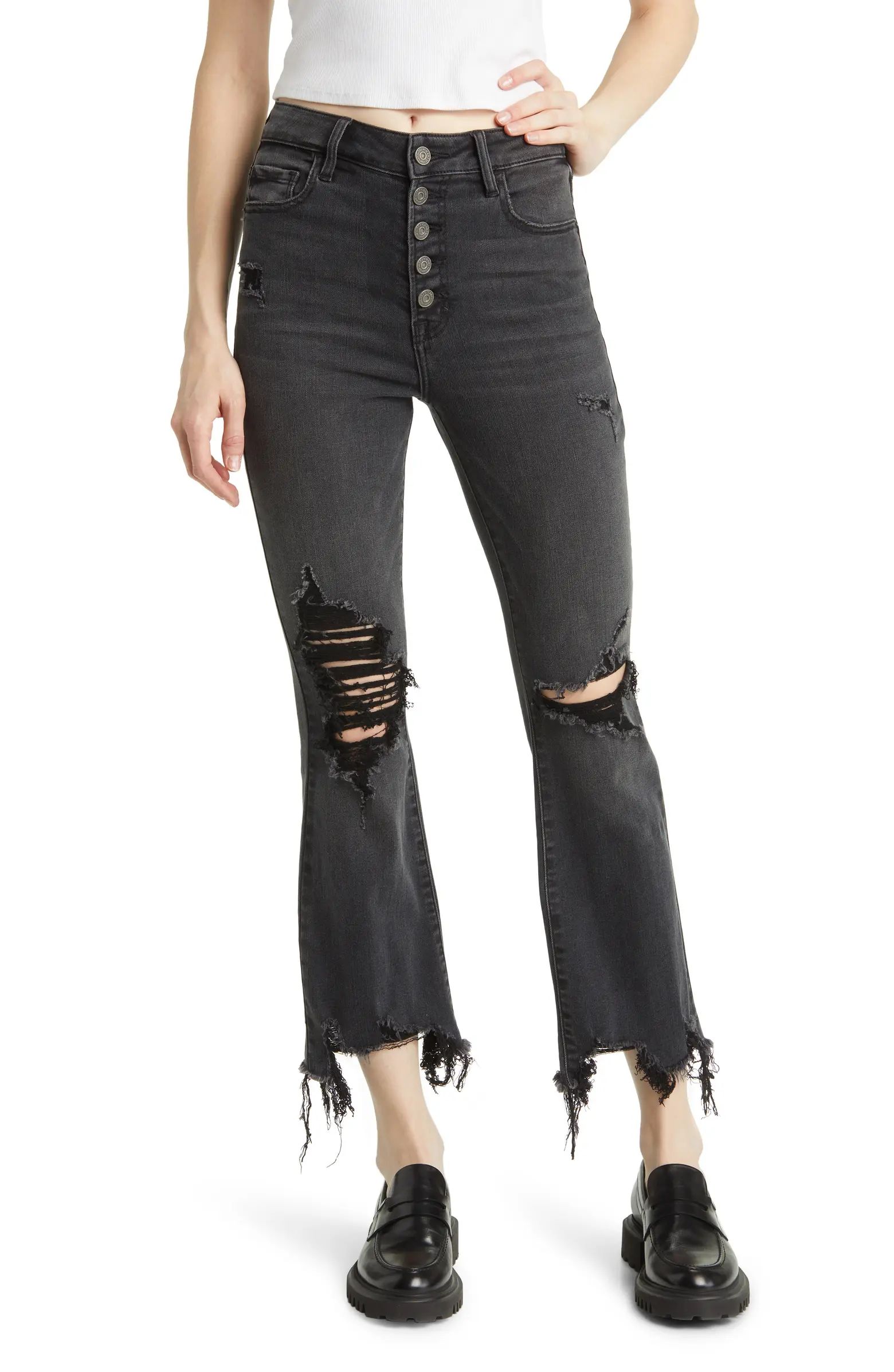 HIDDEN JEANS Distressed Button Fly Straight Leg Jeans | Nordstrom | Nordstrom