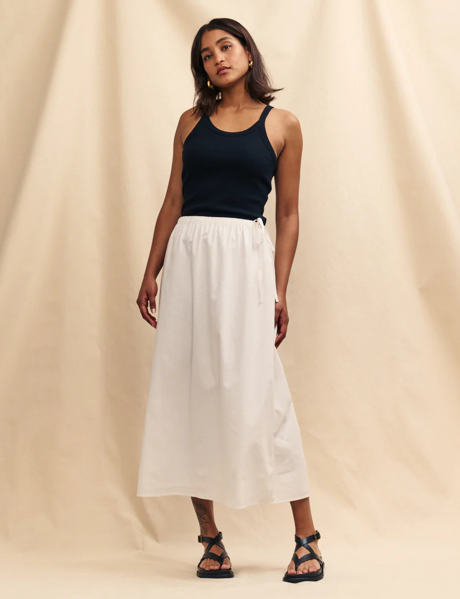 White Linen-blend Monie Midi Skirt | Nobody's Child