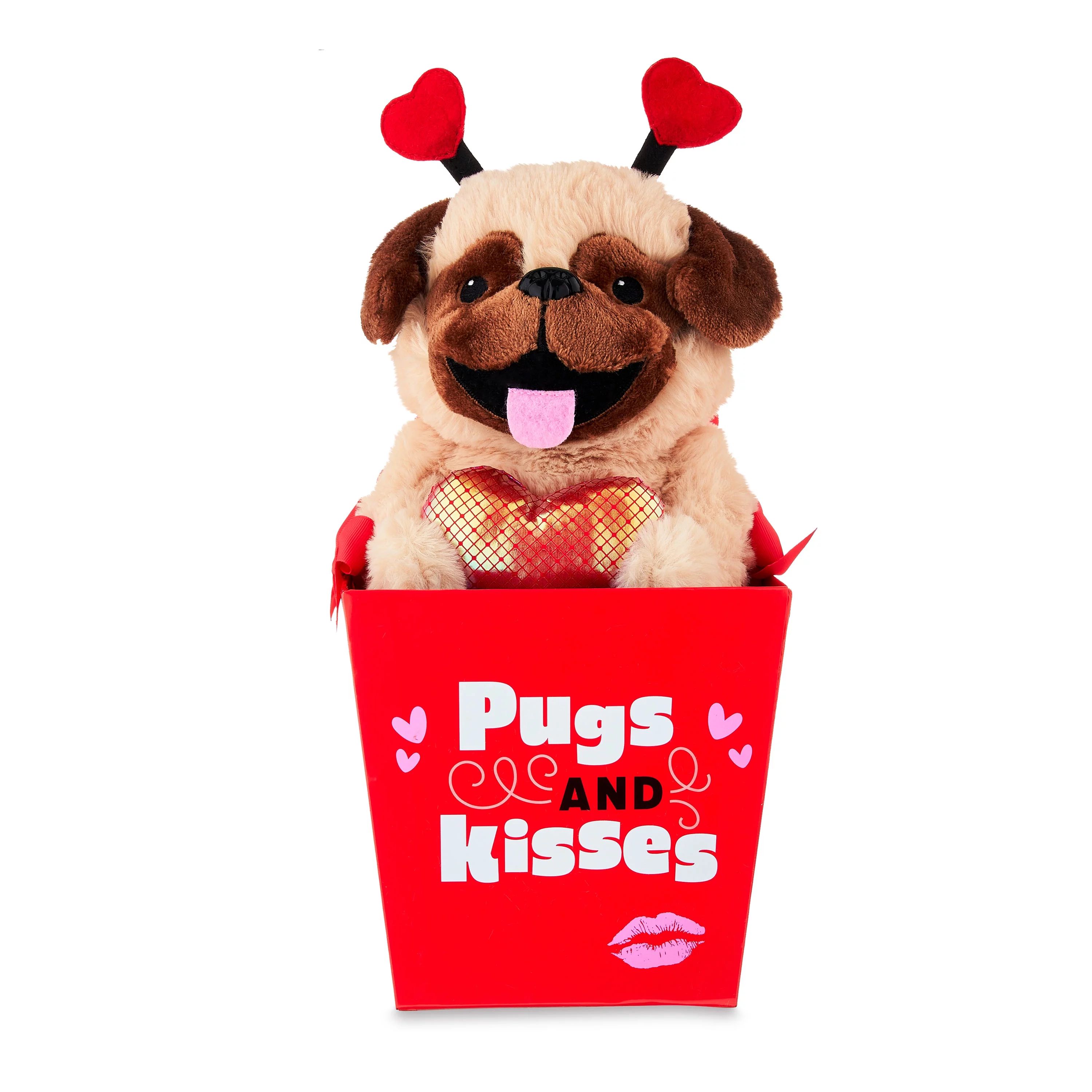 Way to Celebrate!&nbsp;Valentine’s Day Plush Toy In Gift Box, Pug &nbsp;​​ | Walmart (US)