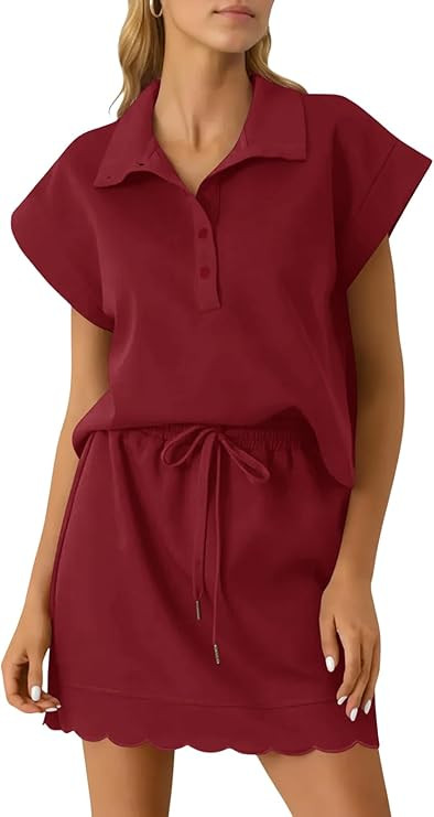 Wenrine Two Piece Skirt Sets for Women Summer Lapel Short Sleeve Top Mini Skirt Short Set Dressy ... | Amazon (US)