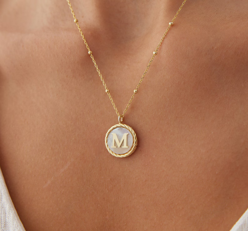 Pearl Letter Necklace Mother of Pearl Necklace Custom - Etsy | Etsy (US)