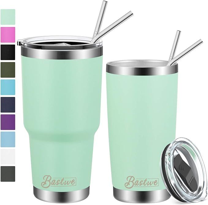 20oz and 30oz Stainless Steel Tumblers with Straws, Bastwe Double Wall Vacuum Insulated Travel Mu... | Amazon (US)