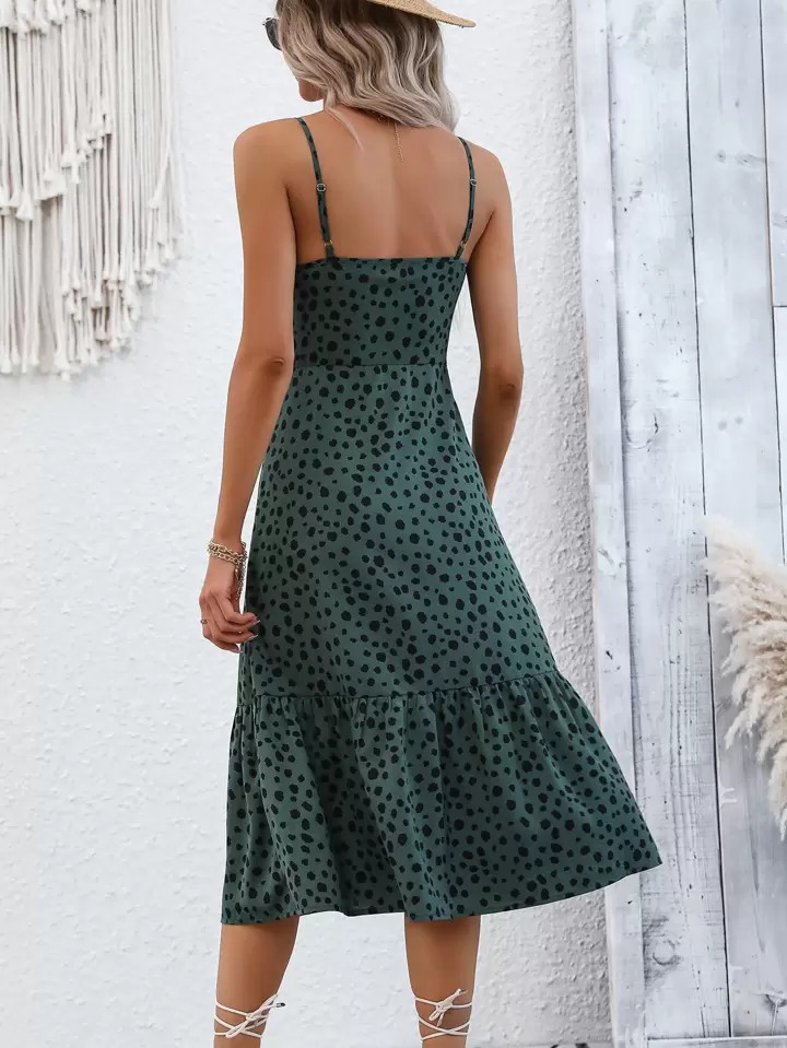 SHEIN VCAY Vestido cami estampa dálmata bainha com babado | SHEIN