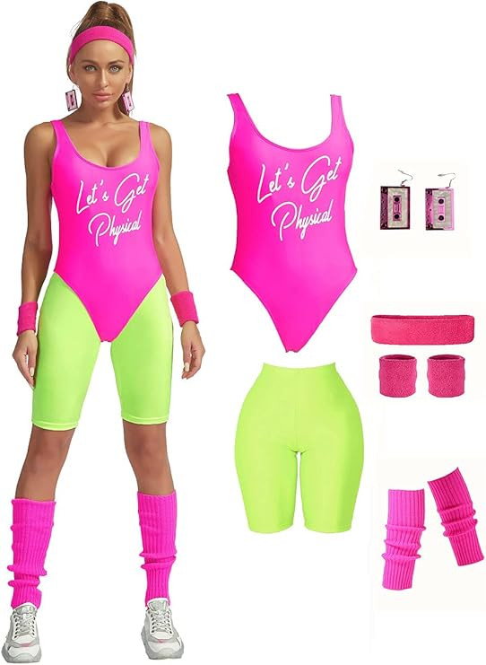 MIAIULIA Womens 80s Workout Costume Outfit 80s Accessories Set Leotard Neon Legging Headband Wris... | Amazon (US)