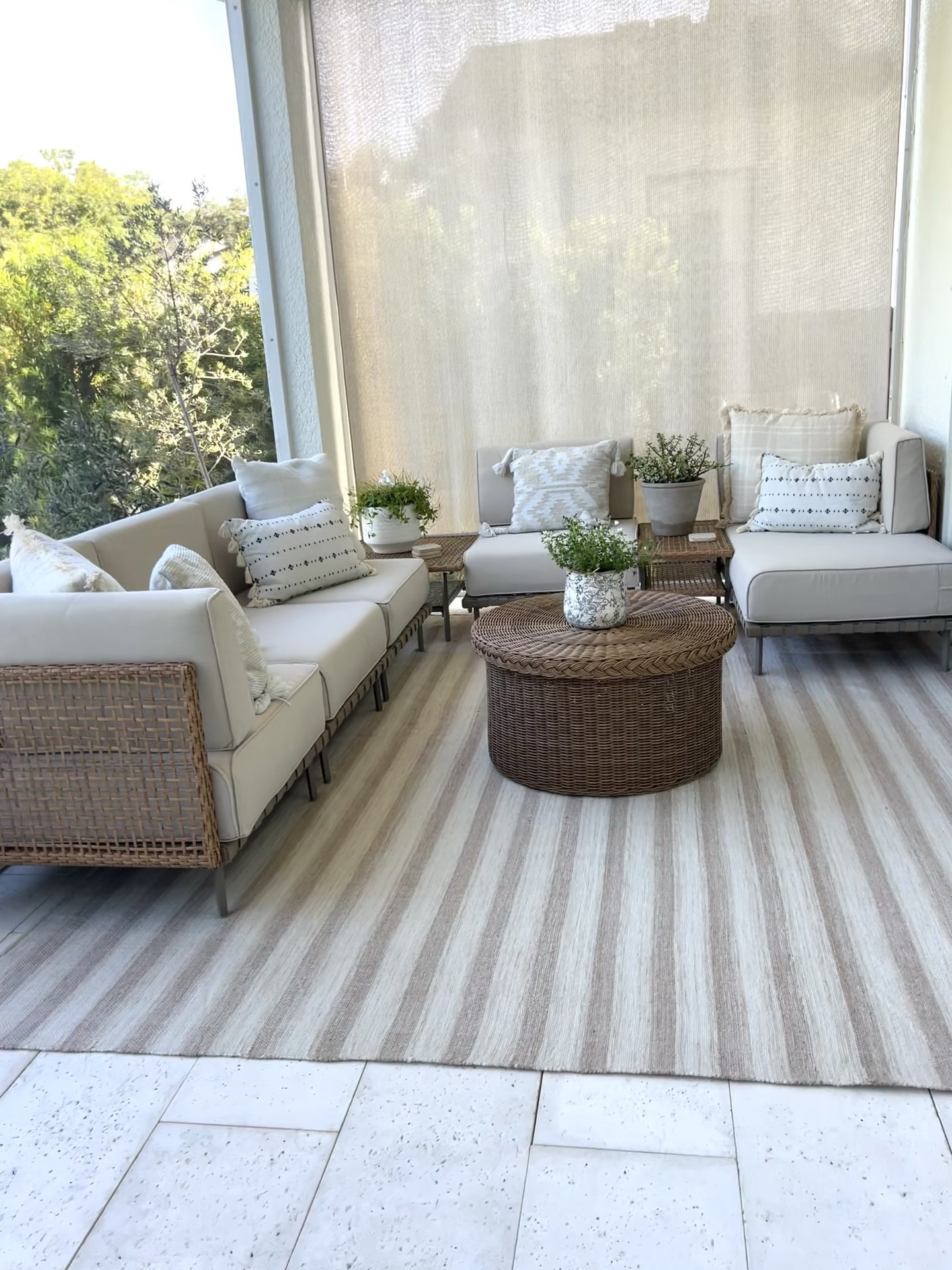 Porch update: new outdoor rug received from McGee& Co along with this round wicker coffee table. 
Outdoor rugs make such a difference.  Helps to warm up any space. Create the indoor outdoor feel. 

#newvisionhome
#outdoorrug
#stripedrug
#indooroutdoorrug

#LTKSeasonal #LTKStyleTip #LTKHome