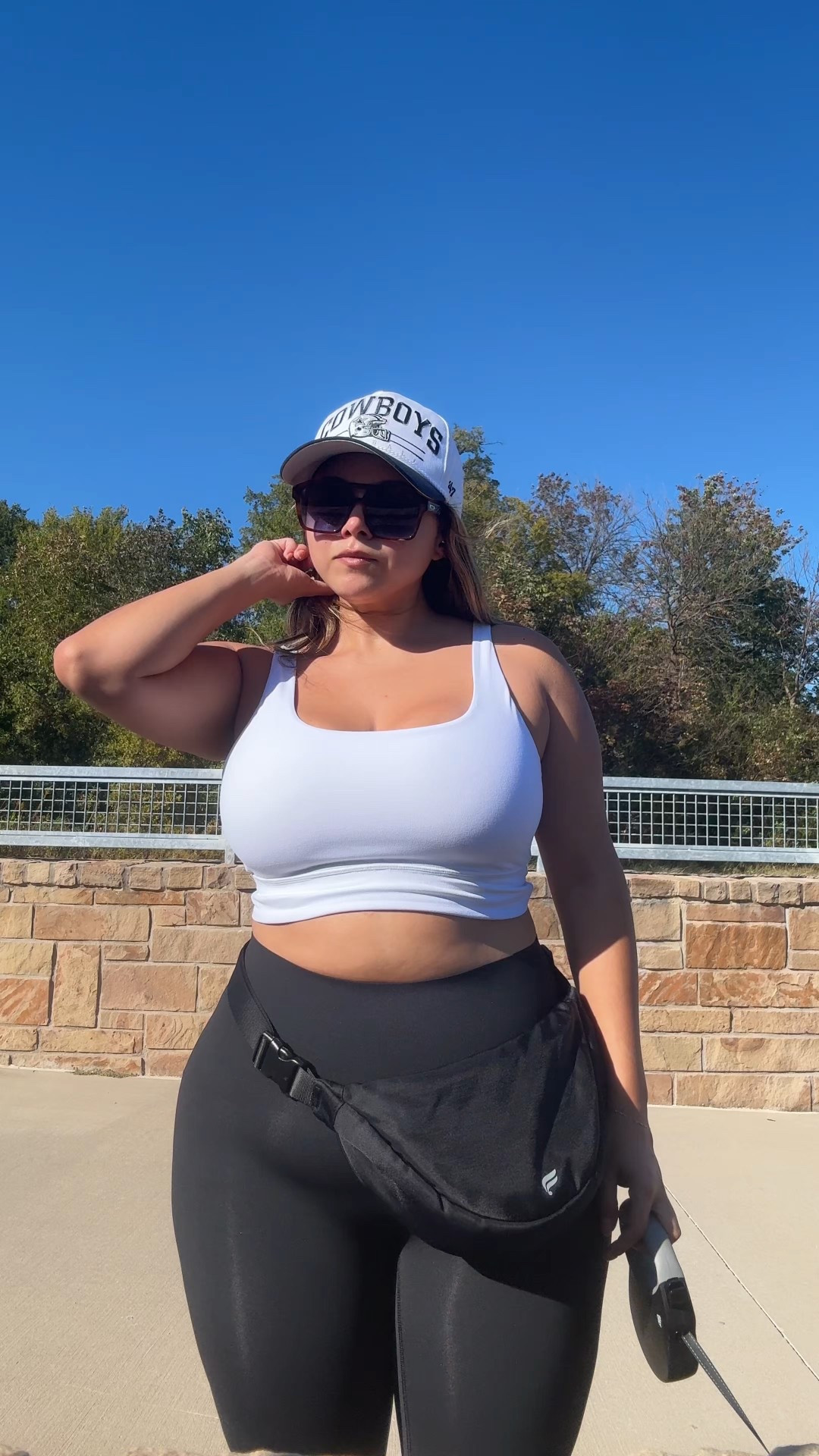 Hot girl walk outfit! I’m wearing size large in the cropped leggings and sports bra!

#LTKMidsize #LTKActive