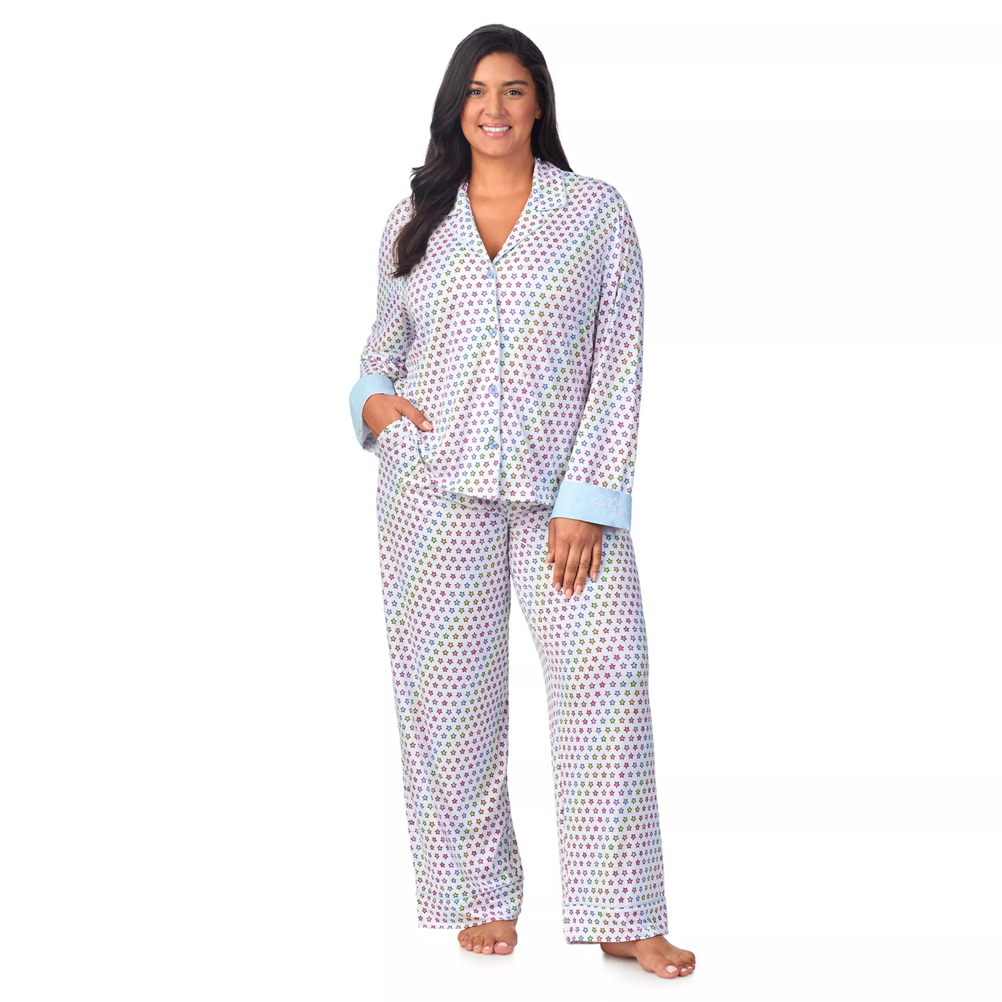 Plus Size Beauty Sleep Social Pajama Long Sleeve Notch Top & Pajama Pants Set | Kohl's