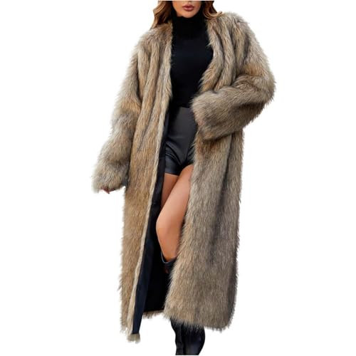 2025 Long Faux Fur Overcoats for Womens Trendy Warm Shaggy Fuzzy Trench Coats Casual Long Sleeve Jackets Winter | Amazon (US)