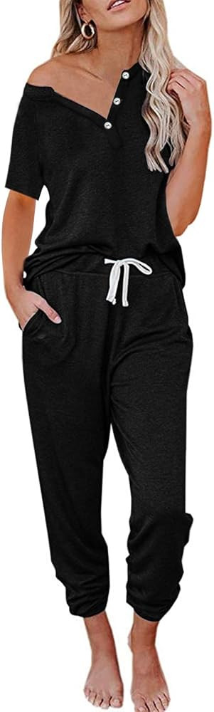 ZESICA Women's Button Up Pajama Sets Long Sleeve Top and Pants Two Piece Sleepwear Sport Outfits ... | Amazon (US)