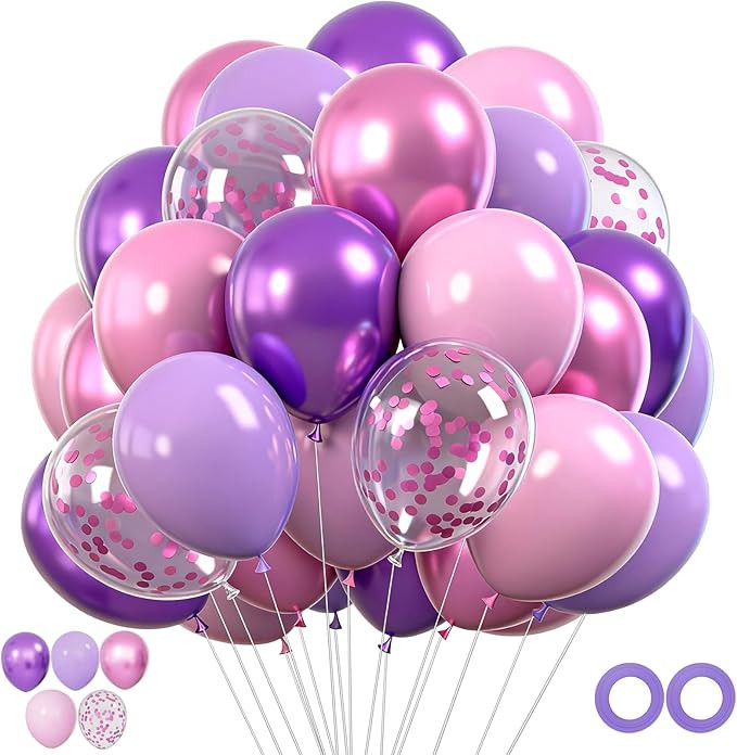50PCS Metallic Purple Pink Balloon, 12 Inch Purple Pink Latex Balloon, Supplies Perfect for Birth... | Amazon (US)