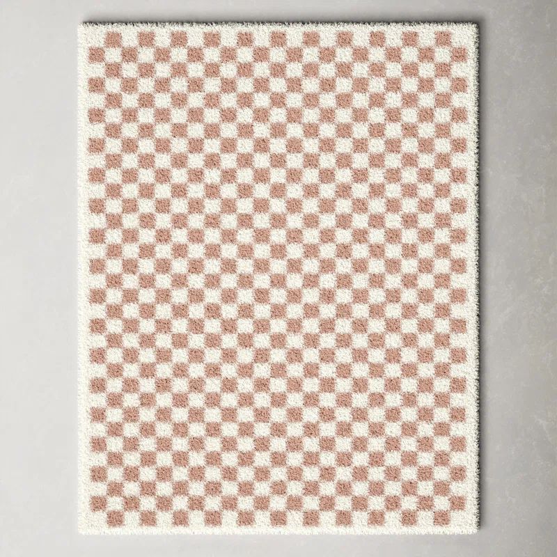Walker Checkered Pink/Cream Shag Area Rug | Wayfair North America