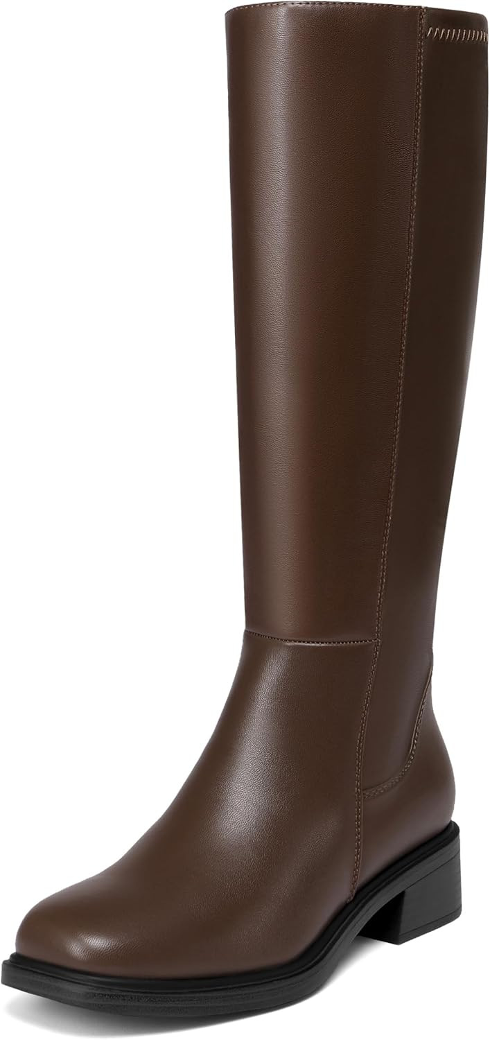 Knee High Boots for Women Square Toe Low Heel Stretch Tall Boot | Amazon (US)
