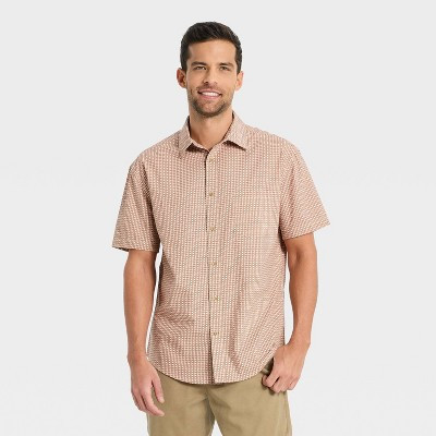 Men's Short Sleeve Slub Gingham Button-Down Shirt - Goodfellow & Co™ Brown XL | Target