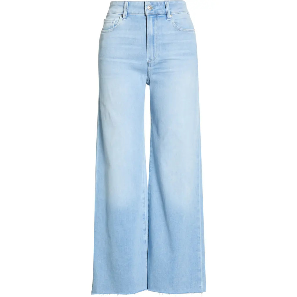 PAIGE Anessa Raw Hem Wide Leg Jeans in Santorini Sky at Nordstrom, Size 28P | Nordstrom