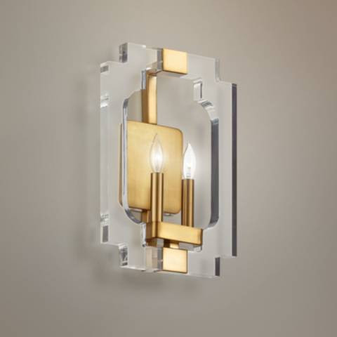 Quorum Broadway 15" High 2-Light Aged Brass Wall Sconce | Lamps Plus