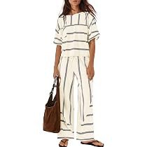 Nirovien Womens Striped Lounge Set 2 Piece Vacation Sets Short Sleeve Tops and Wide Leg Pants Tra... | Amazon (US)