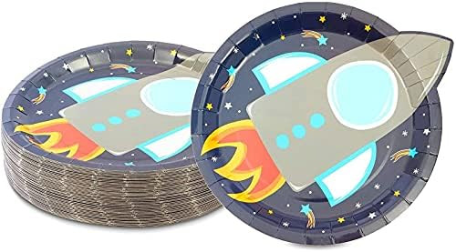 BLUE PANDA Rocker Ship Paper Plates for Outer Space Birthday Party (9 Inches, 48 Pack) | Amazon (US)