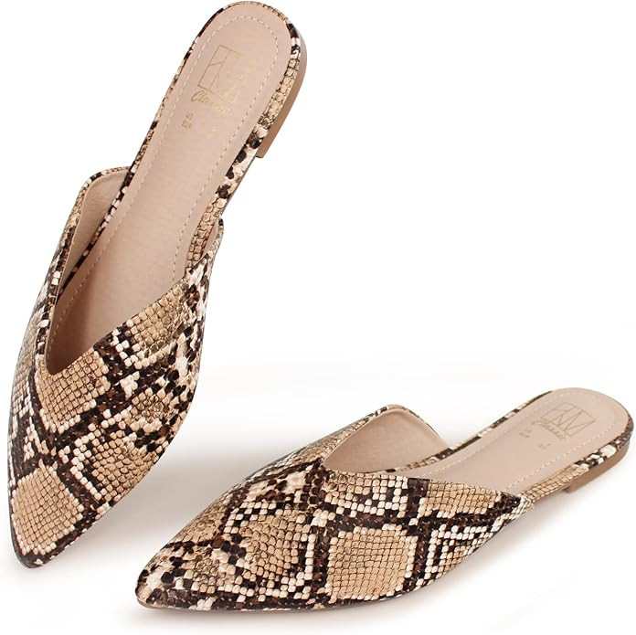 Hawkwell Women's Backless Slip on Slides Loafer Shoes Flats Comfortable Pointed Toe Mules | Amazon (US)