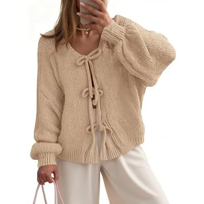 UNCLECAT Womens Bow Tie Front Cardigan Sweaters Oversized Fall Open Front Cardigans Cute Loo… | Amazon (US)