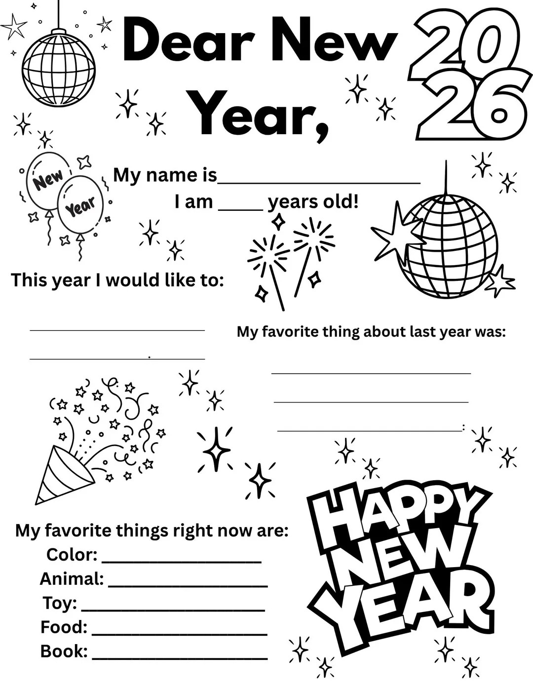 New Year's Letter for Preschoolers | Kids Activity (PDF) | Etsy (US)