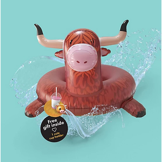 Rae Dunn Highland Cow Inflatable Pool Float With Mini Cup Holder at Tractor Supply Co | Tractor Supply