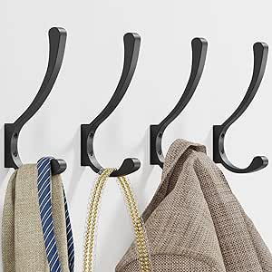 4 Pack Large Wall Hooks For Hanging Heavy Duty, Black Coat Hooks For Wall, Coat Hanger Hooks Wall... | Amazon (US)