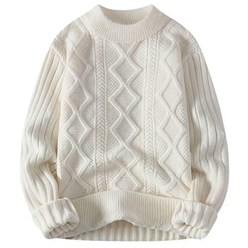 Aelfric Eden Cable Knit Sweater Women Vintage Chunky Cream Sweater Men Woven Crewneck Knitted Pullover White | Amazon (US)