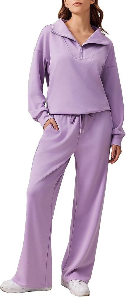 PINSPARK 2 Piece Sets for Women 2024 Fall Outfits Sweatsuit Oversized Sweatshirt Wide Leg Sweatpa... | Amazon (US)