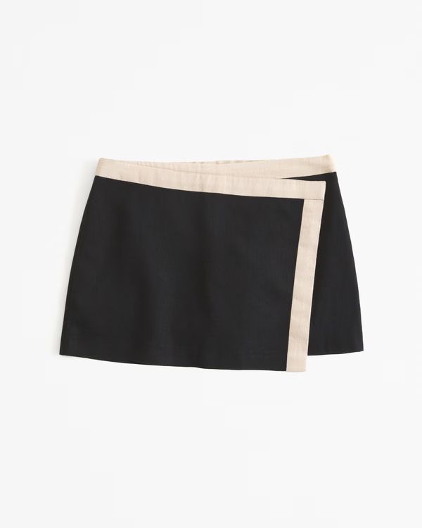 Mid Rise Linen-Blend Tailored Mini Skort | Abercrombie & Fitch (US)