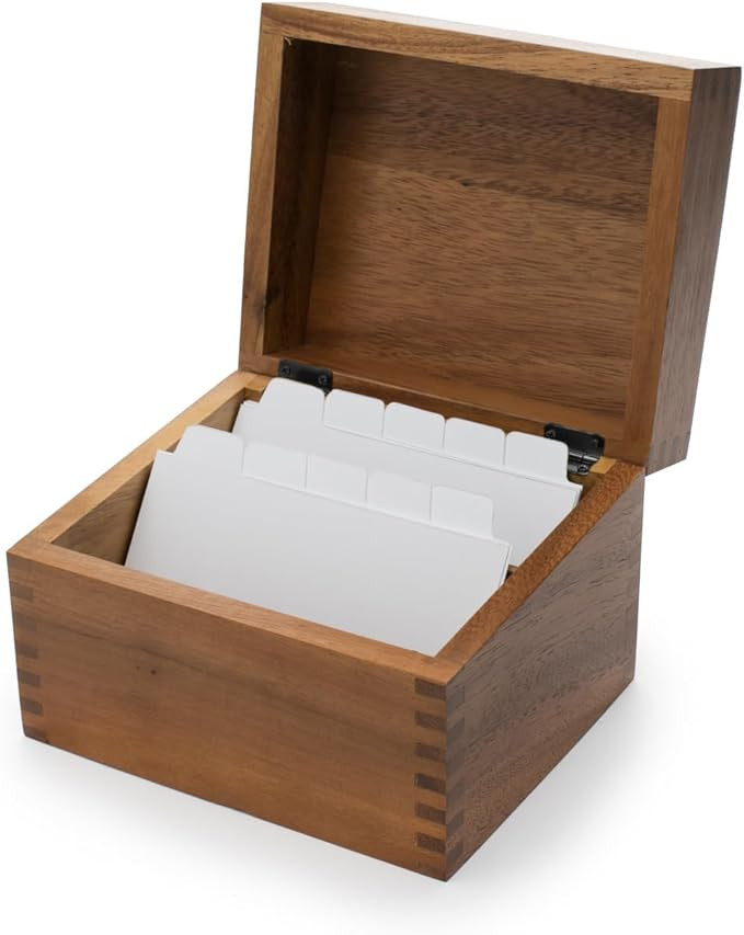Ironwood Gourmet Acacia Wood Recipe Box with Divider Tabs, 2 Compartment, Single | Amazon (US)