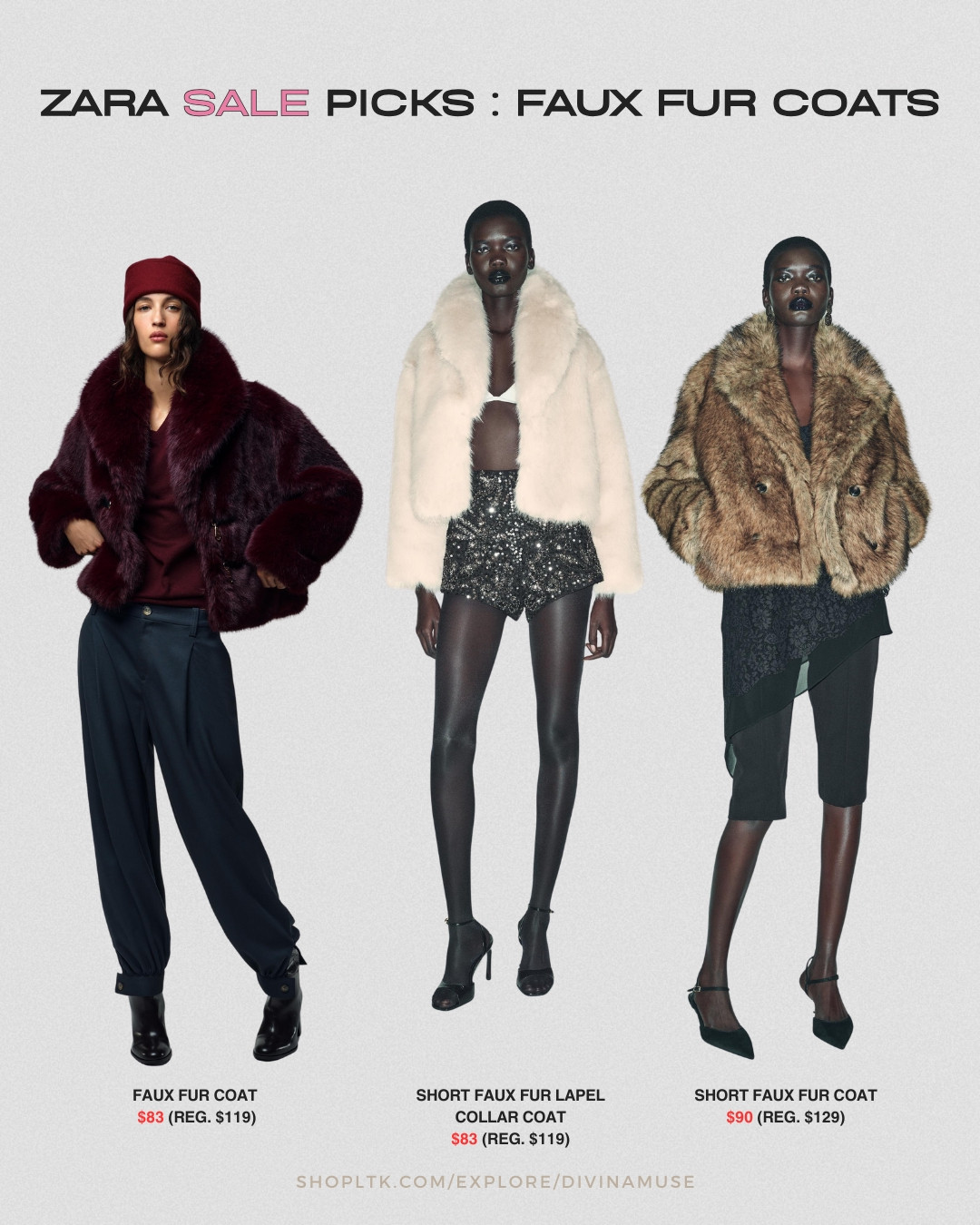 zara winter sale picks: faux fur coats for a luxurious, warm touch. 
short faux fur lapel collar coat, white, brown mix, maroon deep wide red fur coats. 
 

 #LTKHoliday #LTKSaleAlert #LTKFindsUnder100