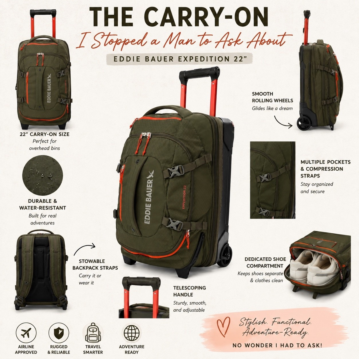 I literally stopped an order man in the security line to ask about this carry-on!  I'm always on the hunt for a good bag!