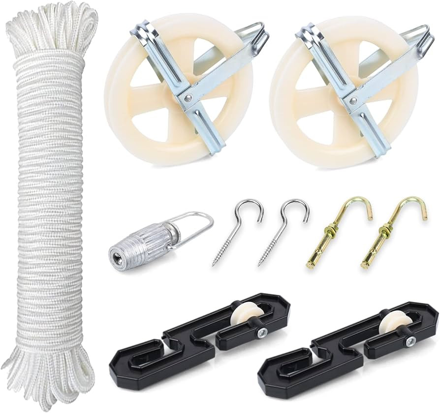 TooTaci Outdoor Clothesline Kit, 5" Nylon Clothesline Pulley Kit, 150ft Polyester Clothes Line Ro... | Amazon (US)