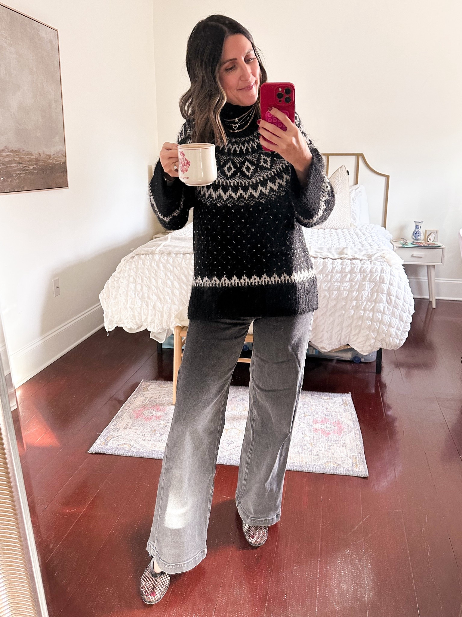 Love this fuzzy sweater! Not itchy. 
Gap jeans - fit is amazing, fit TTS. 
Mesh flats are so comfy! 

#LTKFindsUnder100 #LTKHoliday #LTKOver40