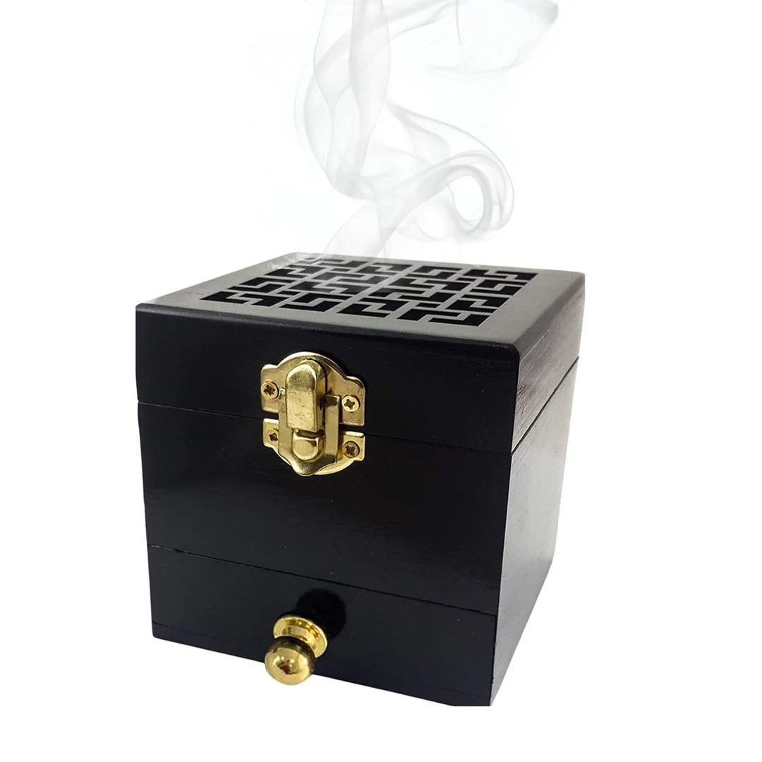 Incese Burner Natural Black Wood Resin Charcoal Burner Holder with small Drawer | Etsy (US)