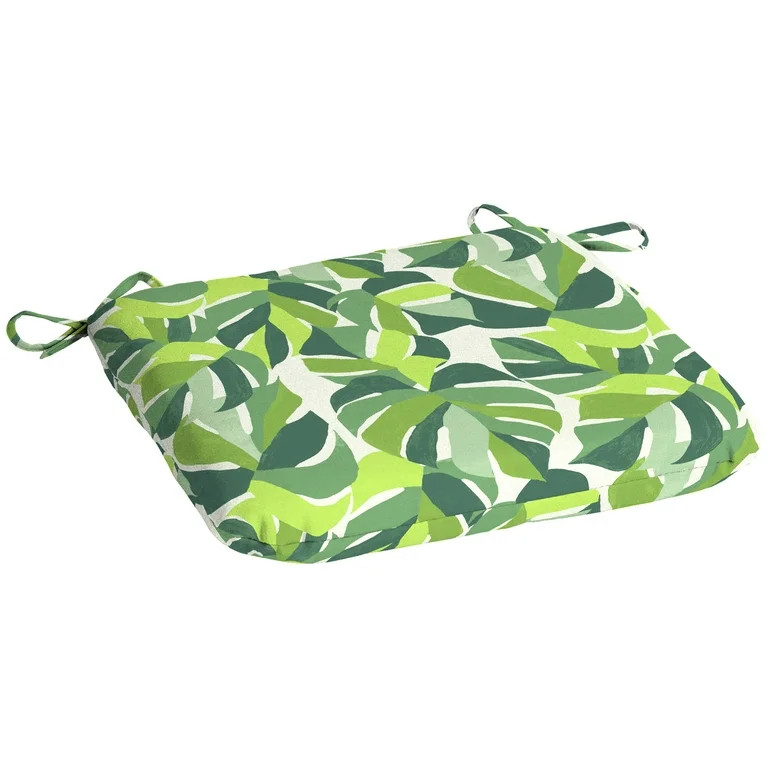 Mainstays 15.5" D x 17" W Green Monstera Rectangle Outdoor Seat Pad (1 Pack) | Walmart (US)