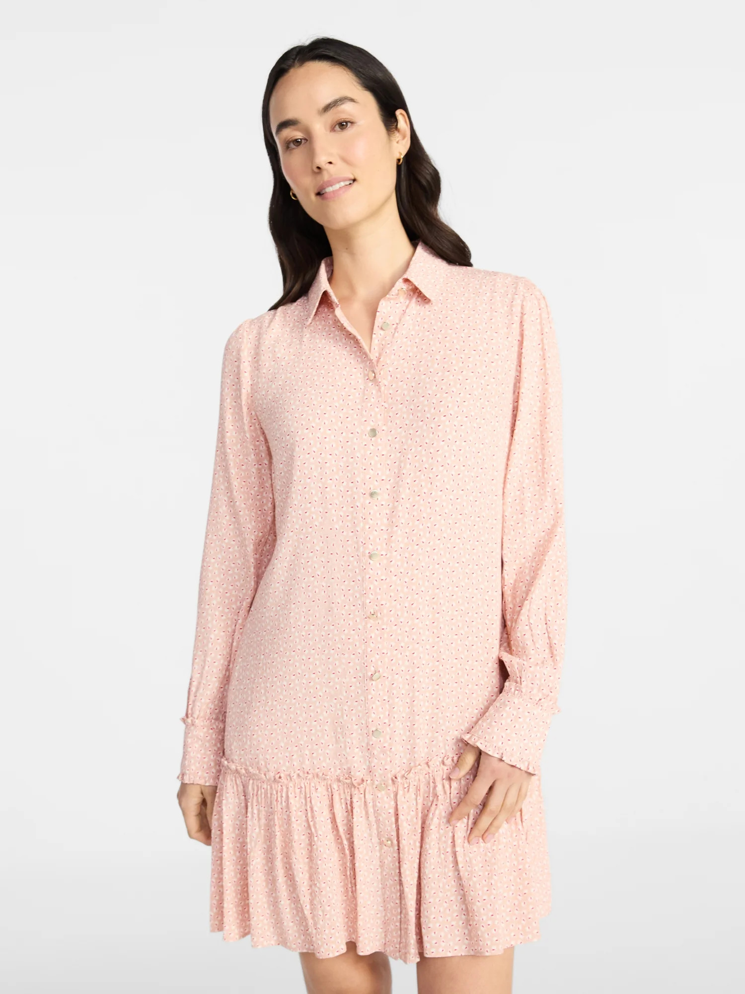 Time and Tru Women's Ruffle Mini Shirtdress, Sizes XS-XXXL | Walmart (US)